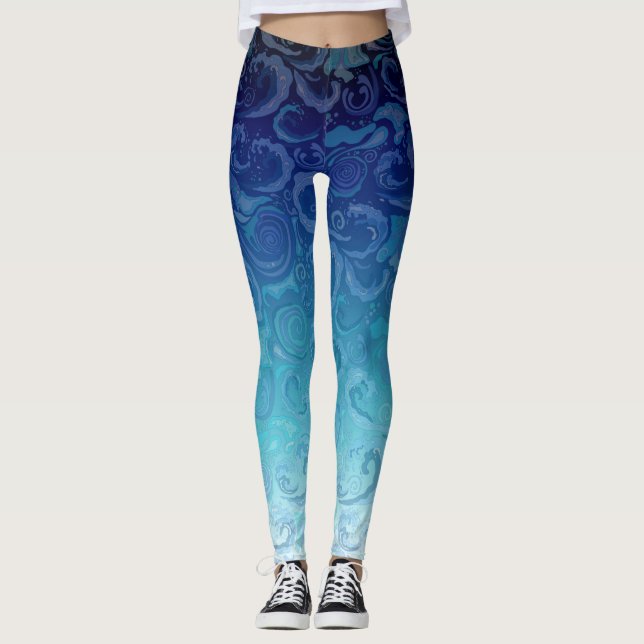 Wasser-Wirbel auf verblassendem blauem Hintergrund Leggings (Vorderseite)