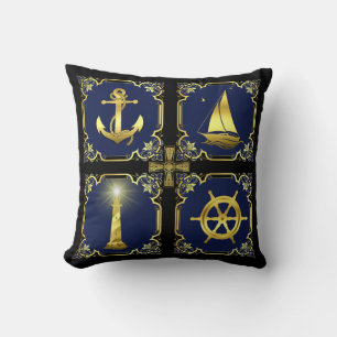 Wasseranker/Segelboot/Rad/Leuchtturm, Gold/Blu Kissen