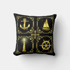 Wasseranker/Segelboot/Rad/Leuchtturm Gold Kissen