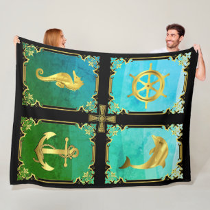 Wasseranker/Segelboot Rad/Seepferd/Delphin+ f Fleecedecke