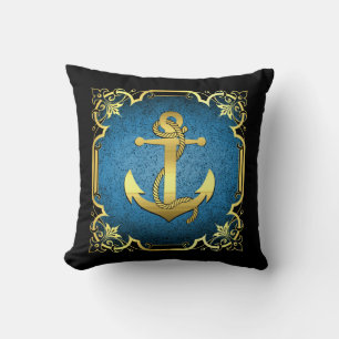 Wasseranker Silhouette/Gold/Blau/Schwarz Kissen
