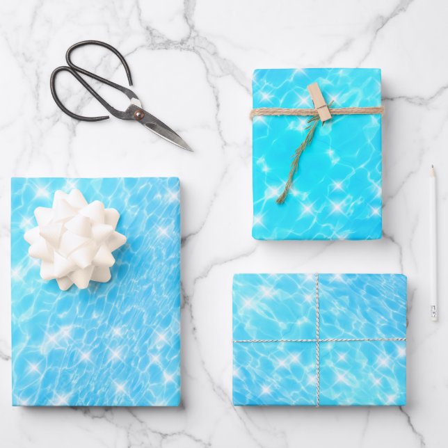 Wasserarme blaues Wasser Textur cool modernes Chic Geschenkpapier Set (Vorderseite)