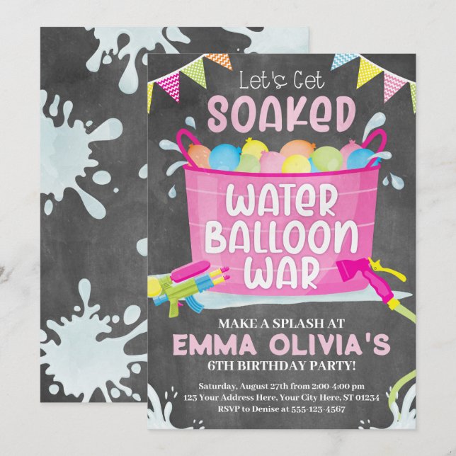 Wasserballon Einladung zum Geburtstag, Ballon War  (Vorne/Hinten)