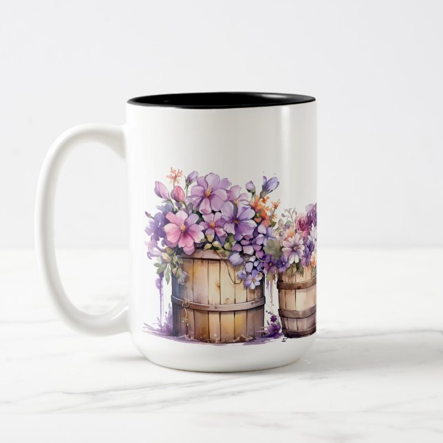 WASSERBARRELS MIT PINK PURPLE-BLUMEN ZWEIFARBIGE TASSE (Links)