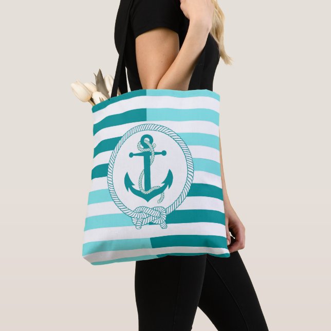 Wasserblaue Schiffsanker, wasserblauer Streifen Tasche (Von Nahem)