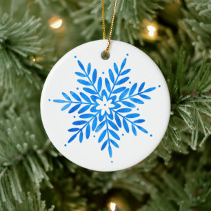 Wasserblaues Wasserfarben-Schneeglöckchen Keramik Ornament