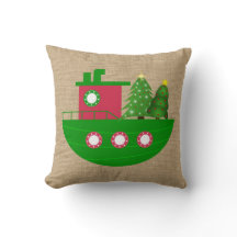 Wasserboot mit Weihnachtsbaumen Burlap