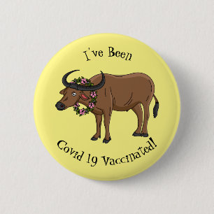 Wasserbüffel mit Blume Cartoon-Abbildung Button