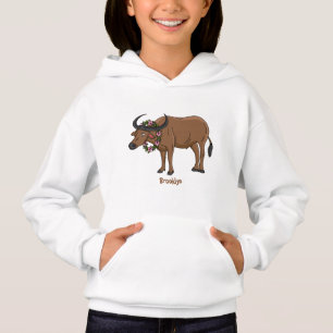 Wasserbüffel mit Blume Cartoon-Abbildung Hoodie