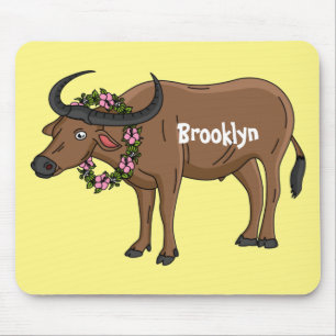 Wasserbüffel mit Blume Cartoon-Abbildung Mousepad
