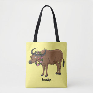 Wasserbüffel mit Blume Cartoon-Abbildung Tasche