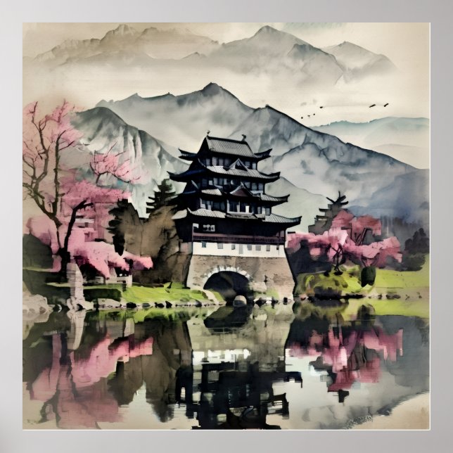 Wasserburg-Landschaft Poster (Vorne)