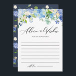 Wassercolor Blue Hydrangea Blume Garland Wedding Hinweiskarte<br><div class="desc">Mit dieser individuell gestaltbaren Hochzeitsberatung und Wunschkarte verlasst du deine Ratschläge und guten Wünsche für Neuvermählte. Es verfügt über eine blühende Aquarellgarage mit blauen und Elfenbeinhydrangea Blume und Rose. Personalisieren Sie diese,  indem Sie Ihre Daten hinzufügen. Diese Blumenberatungskarte ist ideal für Hochzeitsfeiern im Frühjahr und Winter.</div>