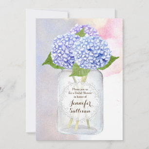 Wassercolor Blue Hydrangea Mason Jar Brautparty Einladung