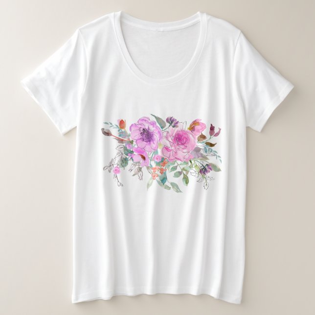 Wassercolor Bouquet Große Größe T-Shirt (Design vorne)