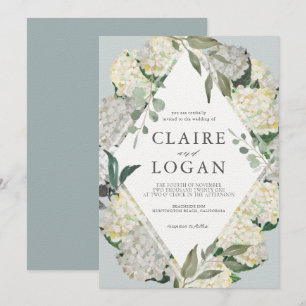 Wassercolor Hydrangea Dusty Blue Rhonbus Wedding Einladung