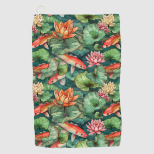 Wassercolor Koi & Water Lilies Golf Handtuch