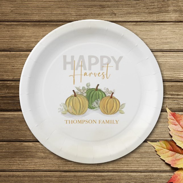 Wassercolor Simple Pumpkin Gourd Happy Harvest Pappteller (Von Creator hochgeladen)