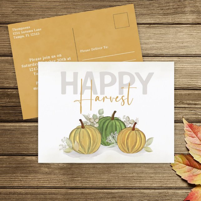 Wassercolor Simple Pumpkin Gourd Happy Harvest Postkarte (Von Creator hochgeladen)