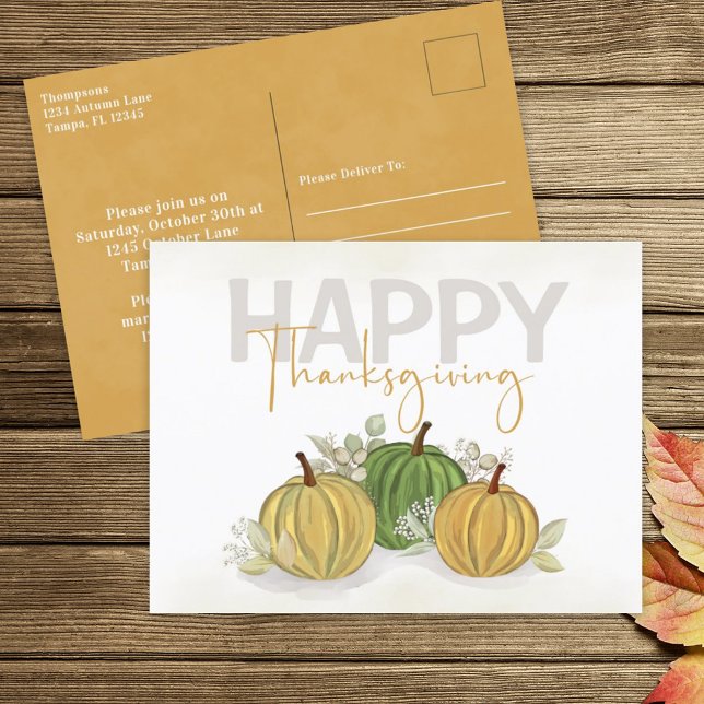 Wassercolor Simple Pumpkin Gourd Happy Thanksgivin Postkarte (Von Creator hochgeladen)