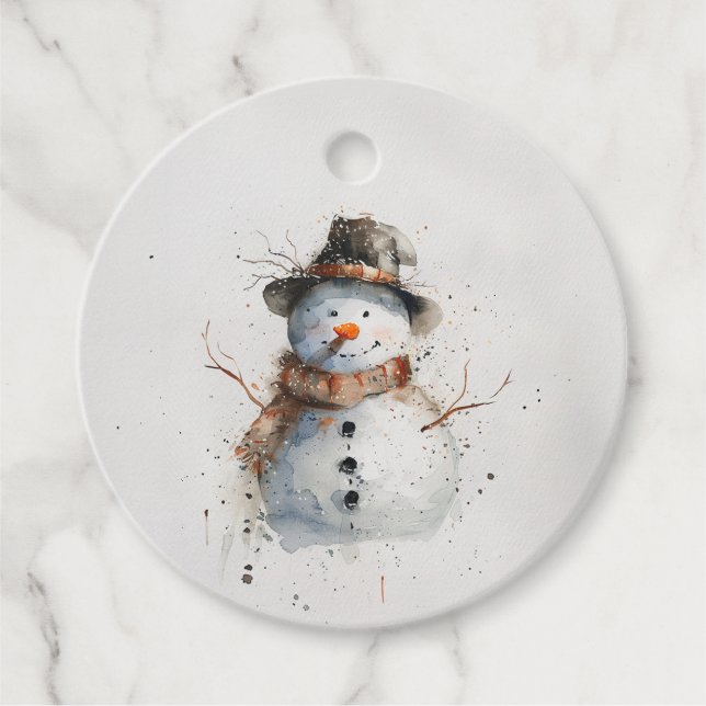 Wassercolor Snowman Geschenkanhänger (Vorderseite)