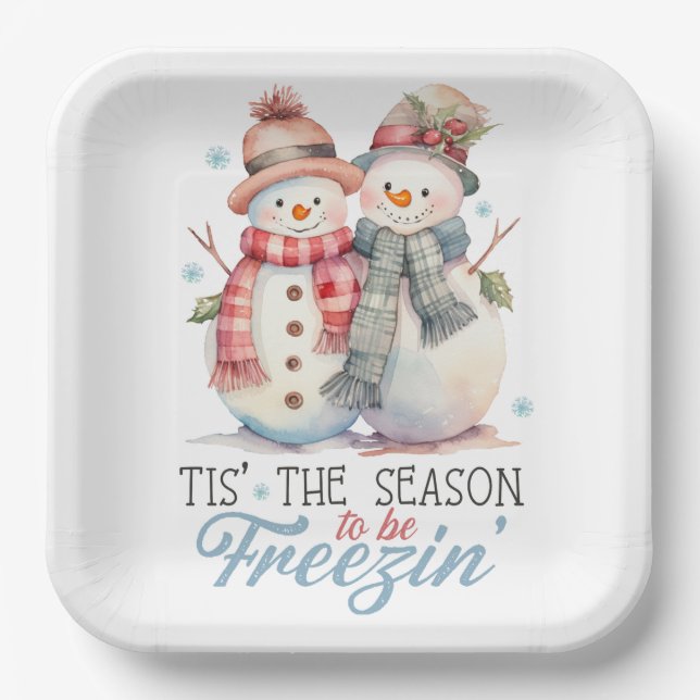Wassercolor Snowman Pappteller (Vorderseite)