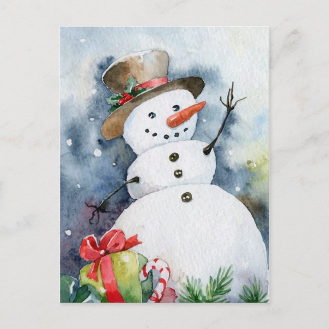 Wassercolor Snowman Postkarte (Vorderseite)