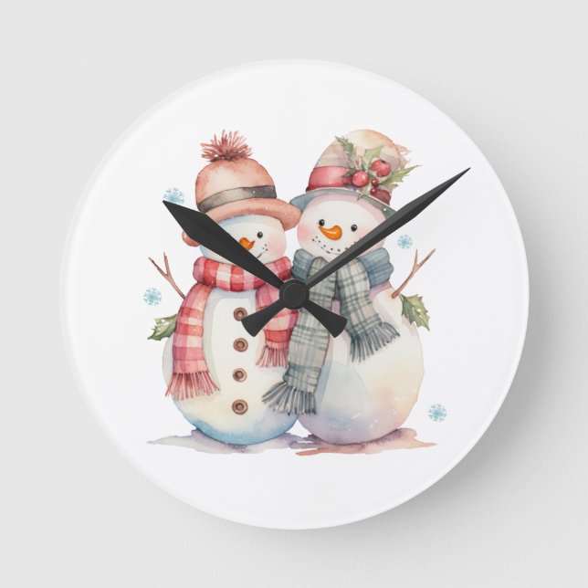 Wassercolor Snowman Runde Wanduhr (Vorderseite)