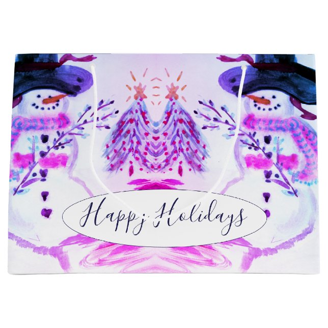 Wassercolor Snowman Themed Große Geschenktüte (Vorderseite)