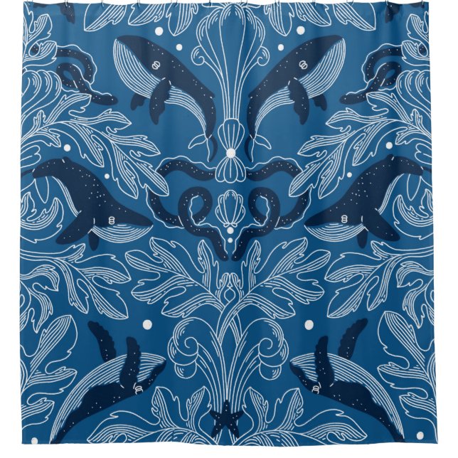 Wasserdampfstruktur mit Walen, moderner Vintag Duschvorhang (Vorderseite)