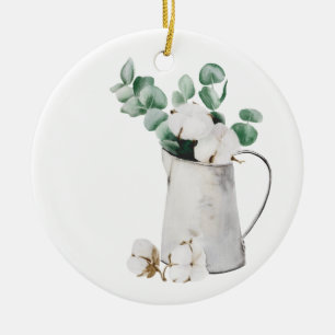 Wasserdose mit weißer Baumwolle Keramik Ornament