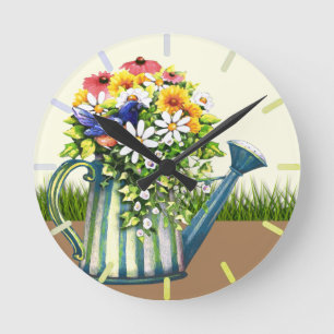 Wasserdose mit Wildblumen Runde Wanduhr