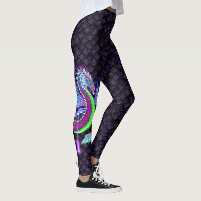Wasserdrache mit rosafarbenen Drachenskala Leggings (Rechts)