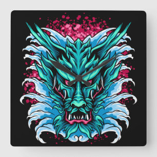 Wasserdrache Quadratische Wanduhr