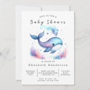 Wasserdruckbare Whale-Babydusche Einladung