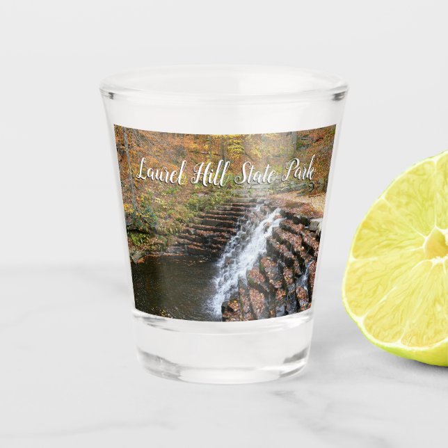 Wasserfall am Laurel Hill Staat Park II Schnapsglas (Vorderseite)