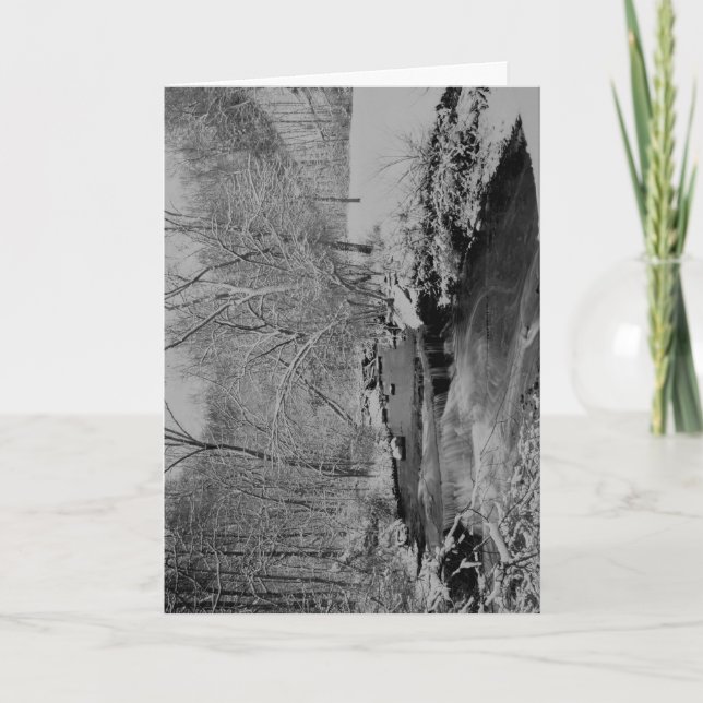Wasserfall am Schneetag Feiertagskarte (Vorderseite)