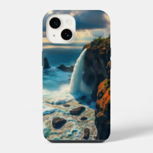 Wasserfall an der Klippe stürzt elegant hinab iPhone 14 Hülle