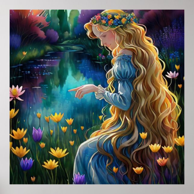 *~ Wasserfall Beautifu AP56 Frauen-Teich-Blume Poster (Vorne)