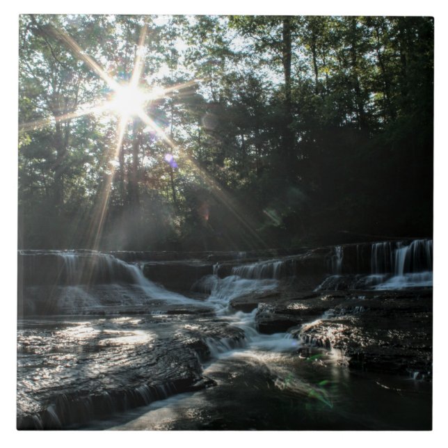 Wasserfall bei Sonnenaufgang Fliese (Vorderseite)