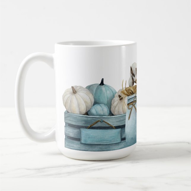 WASSERFALL BLUE & WHITE PUMPKINS CRATES JARS KAFFEETASSE (Links)