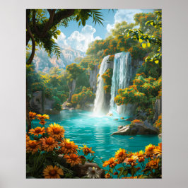 Wasserfall der Ätherischen Inseln im Frühjahr Poster