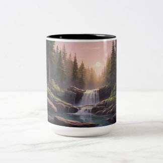 Wasserfall, Dusk Sky & Pool | Serene Nature Zweifarbige Tasse