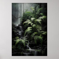 Wasserfall-Farnwald-Druck, dunkle akademische Goti