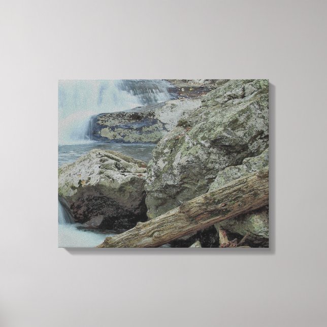 Wasserfall, Felsen und ein Strom Leinwanddruck (Vorderseite)