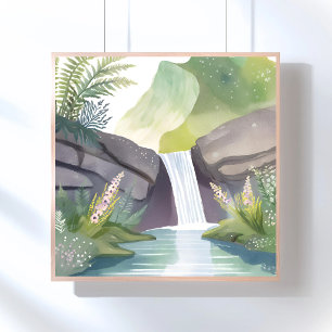 Wasserfall Flüstern   Natur Aquarell Landschaft Poster