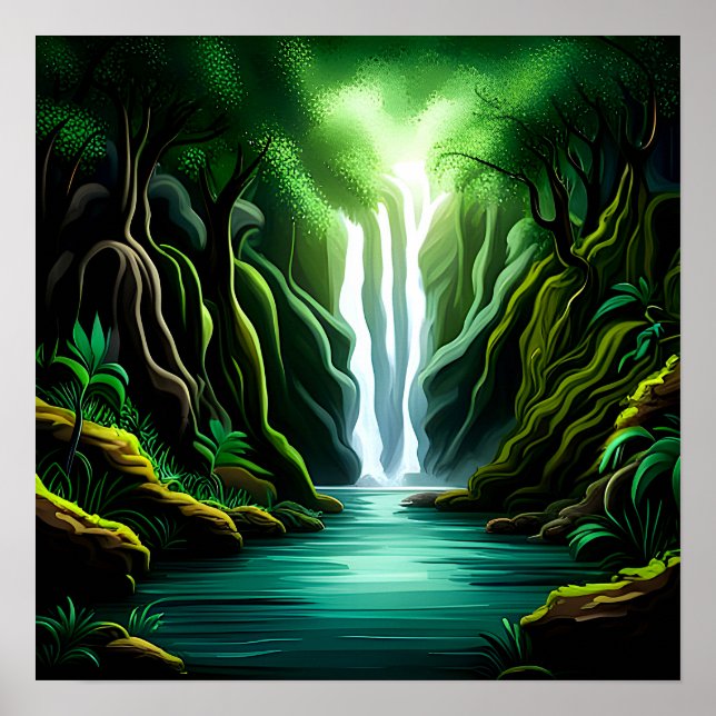 Wasserfall im Dschungel Poster (Vorne)