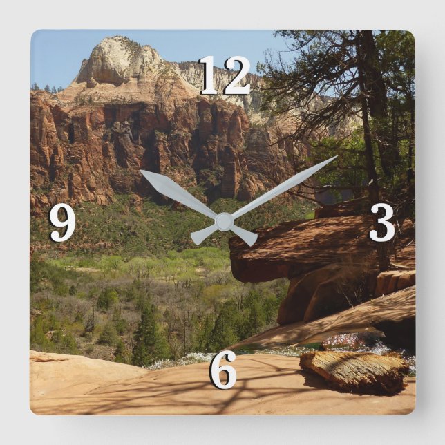 Wasserfall im Emerald Pools im Zion Nationalpark Quadratische Wanduhr (Vorderseite)