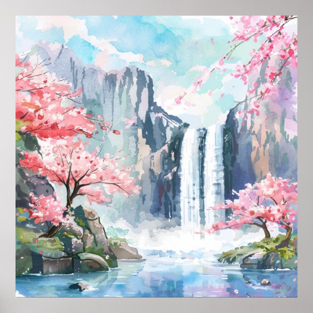 Wasserfall im Frühling Poster (Vorne)
