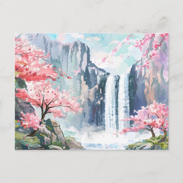 Wasserfall im Frühling Postkarte (Vorderseite)